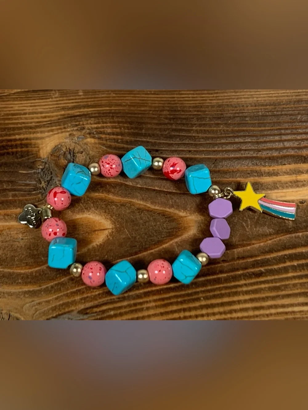 Jem Jams set of 3 Stackable Stretch Bracelet Turquoise Coral Silver Tone